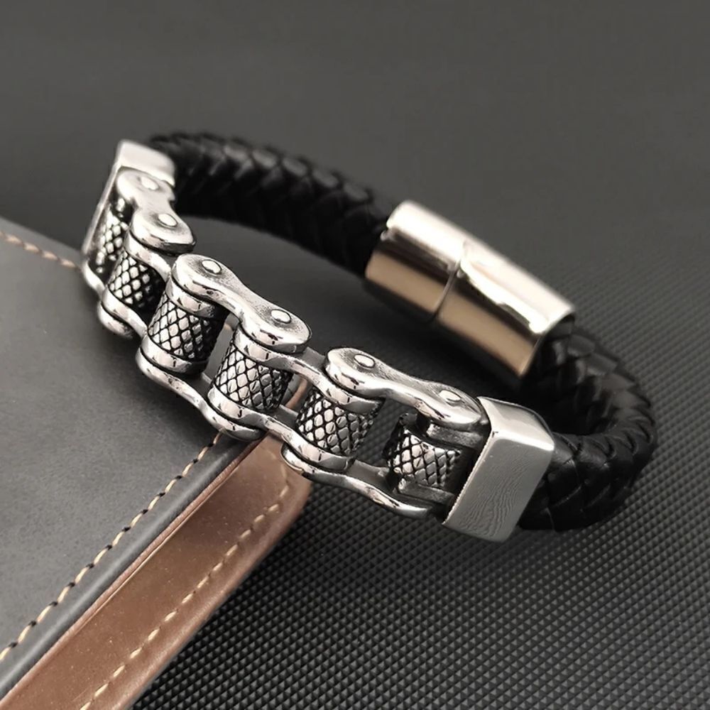 Black Leather Chain bracelet